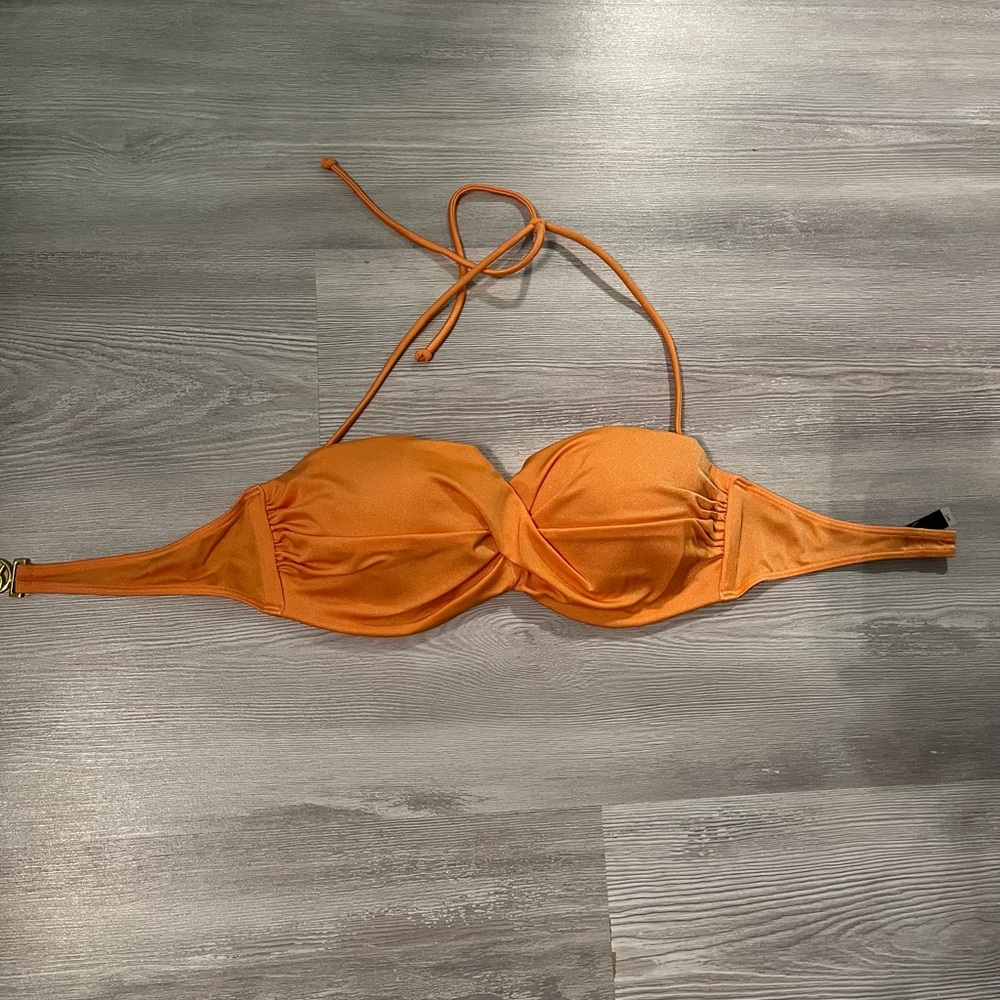 Victoria’s Secret shiny luxe orange knockout twist front bandeau bikini top 34C